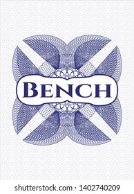 Blue passport style rosette with text Bench inside