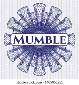 Blue passport style rosette with text Mumble inside