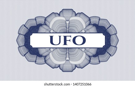 Blue passport style rosette with text UFO inside