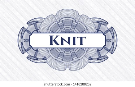 Blue passport style rosette with text Knit inside
