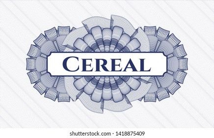 Blue passport style rosette with text Cereal inside