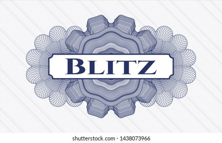 Blue passport style rosette with text Blitz inside