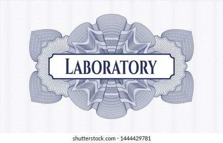 Blue passport style rosette with text Laboratory inside
