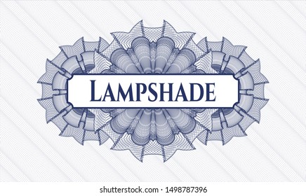 Blue passport style rosette with text Lampshade inside
