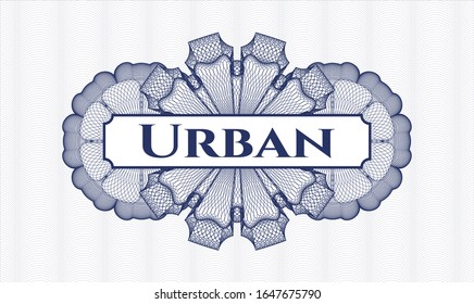 Rosette im Stil eines blauen Reisepasses mit Text Urban innen