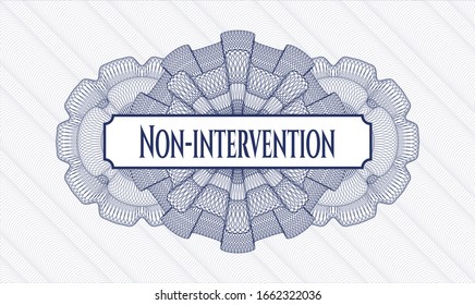 Blue passport style rosette with text Non-intervention inside