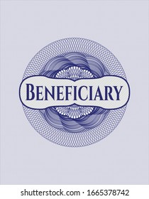 Blue passport style rosette with text Beneficiary inside