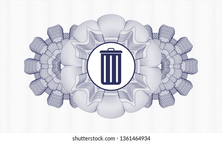 Blue passport style rosette with trash can icon inside