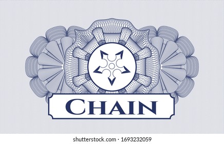 Rosette im Stil eines blauen Reisepasses. Vektorillustration Illustration. Detaillierte Angaben mit Ninja-Sternsymbol und Kettentext