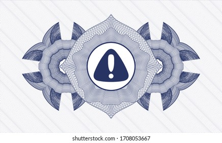 Rosette estilo pasaporte azul. Ilustración vectorial. Detallado con el icono de advertencia