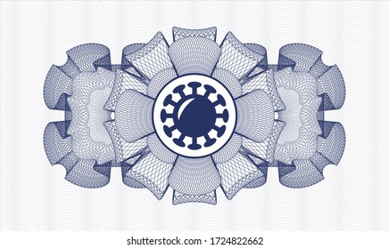 Blue passport style rosette. Vector Illustration. Detailed with coronavirus icon inside