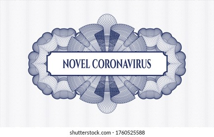 Blue passport style rosette. Vector Illustration. Detailed with text Novel Coronavirus inside