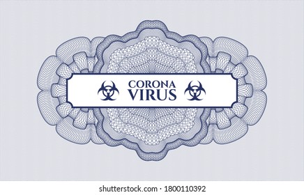 Blue passport style rosette. Vector Illustration. Detailed with text Coronavirus inside