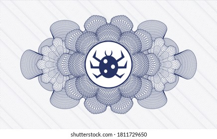 Blue passport style rosette. Vector Illustration. Detailed with bug icon inside