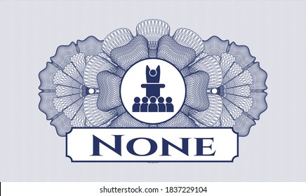 Rosette estilo pasaporte azul. Ilustración vectorial. Detallado con icono de discurso motivador y texto sin