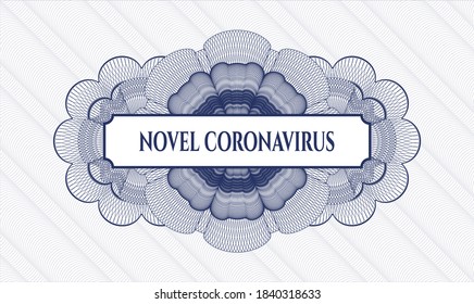 Rosette estilo pasaporte azul. Ilustración vectorial. Detallado con el texto Novel Coronavirus dentro