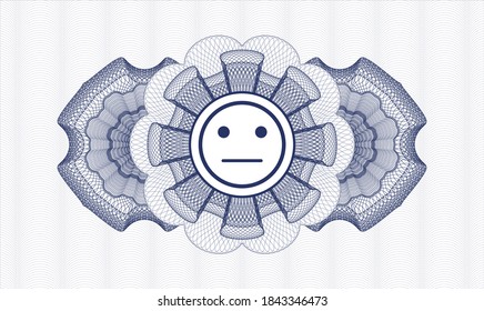 Blue passport style rosette. Vector Illustration. Detailed with serious face icon inside