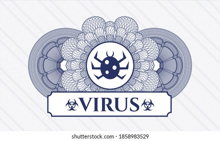 Rosette estilo pasaporte azul. Ilustración vectorial. Detallado con el icono de fallo y el texto de virus en el interior