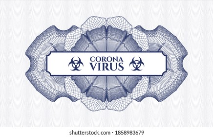 Blue passport style rosette. Vector Illustration. Detailed with text Coronavirus inside