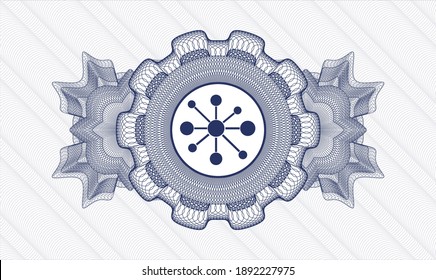 Blue passport style rosette. Vector Illustration. Detailed with business network icon inside