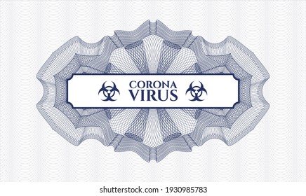 Rosette estilo pasaporte azul. Ilustración vectorial. Detallado con el texto Coronavirus dentro