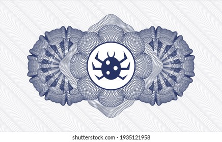 Blue passport style rosette. Vector Illustration. Detailed with bug icon inside