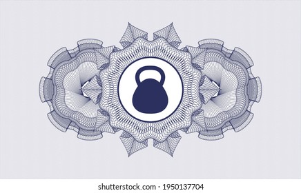 Rosette im Stil eines blauen Reisepasses. Vektorgrafik. Detaillierte Angaben mit dem Kettlebell-Symbol innen