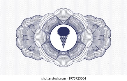 Blue passport style rosette. Vector Illustration. Detailed with ice cream icon inside