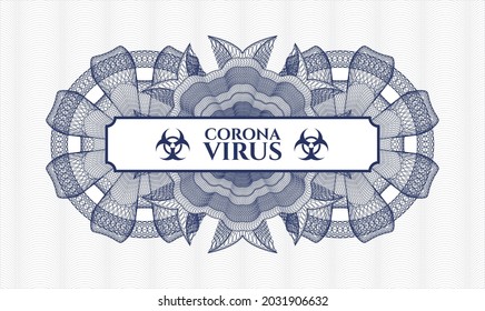 Blue passport style rosette. Vector Illustration. Detailed with text Coronavirus inside