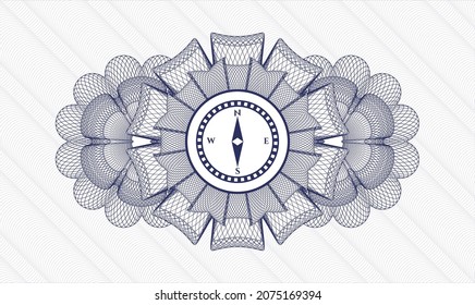 Rosette estilo pasaporte azul. Ilustración vectorial. Detallado con el icono de brújula