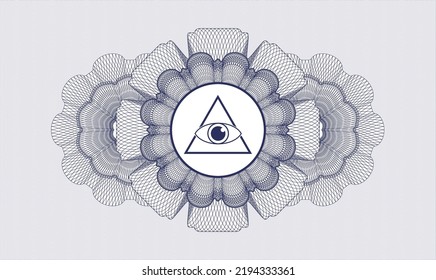 Blue passport style rosette. Vector Illustration. Detailed with illuminati pyramid icon inside