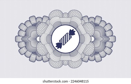 Blue passport style rosette. Vector Illustration. Detailed with candy icon inside