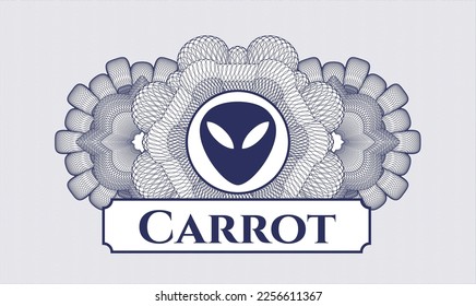 Blue passport style rosette. Vector Illustration. Detailed with alien icon and Carrot text inside