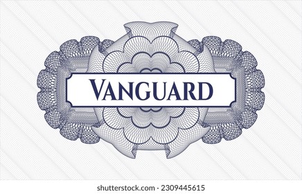 Blue passport style rosette. Vector Illustration. Detailed with text Vanguard inside