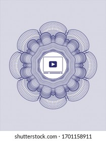 Blue passport style rosette with video player icon inside