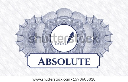 Blue passport style rosette with writer icon and Absolute text inside