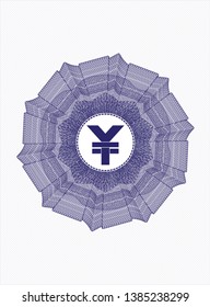 Blue passport style rosette with yuan icon inside