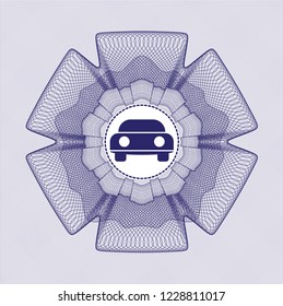 Blue passport style rossete with car seen from front icon inside