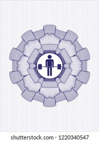 Blue passport style rossete with deadlift icon inside