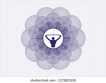 Blue passport style rossete with lat pull down, exercise icon inside