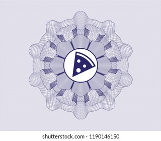 Blue passport style rossete with pizza slice icon inside