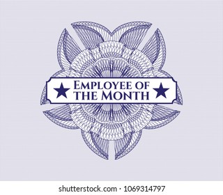 Blue passport style rossete with text Employee of the Month inside