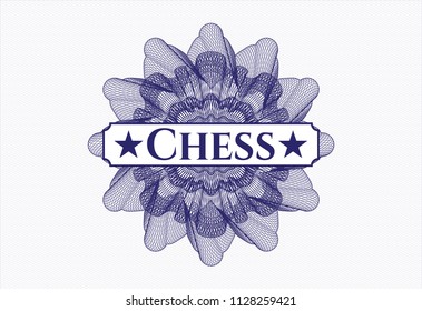 Blue passport style rossete with text Chess inside