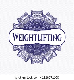Blue passport style rossete with text Weightlifting inside