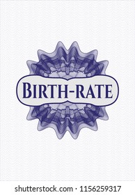Blue passport style rossete with text Birth-rate inside