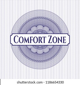 Blue passport style rossete with text Comfort Zone inside