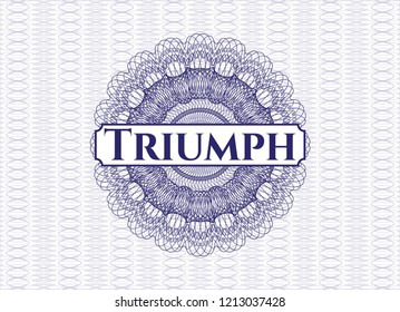 Blue passport style rossete with text Triumph inside