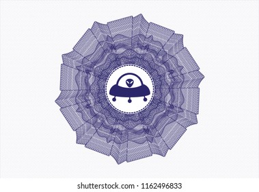 Blue passport style rossete with ufo with aline inside icon inside