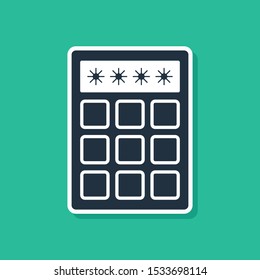 Blue Password protection and safety access icon isolated on green background. Security, safety, protection, privacy concept.  Vector Illustration