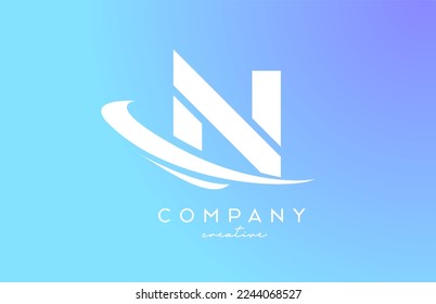 blue pastel color N alphabet letter logo icon with swoosh. Creative template design for company and business